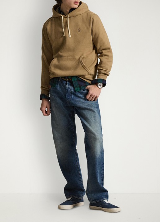 Ralph Lauren De RL fleece hoodie - voorkant 2 new tan