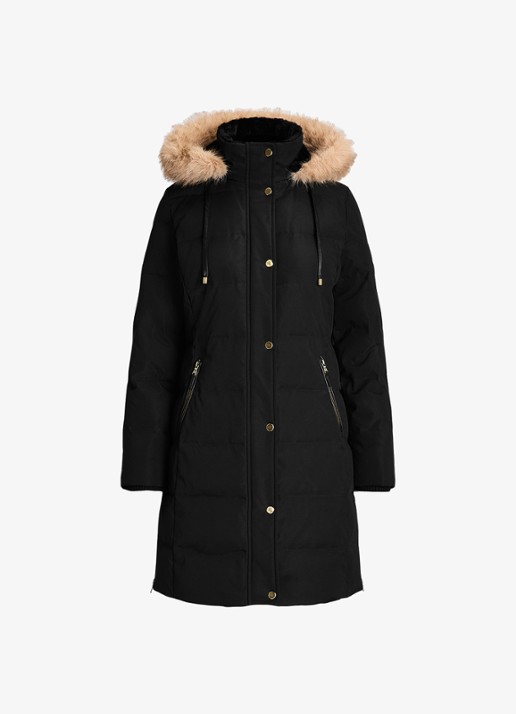 Ralph Lauren Donsjas met capuchon en imitatiebont - voorkant 3 zwart