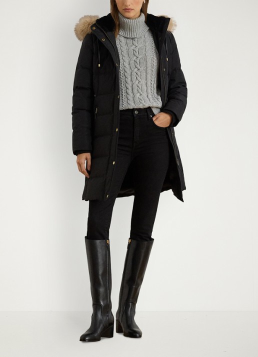 Ralph Lauren Donsjas met capuchon en imitatiebont - voorkant 4 zwart