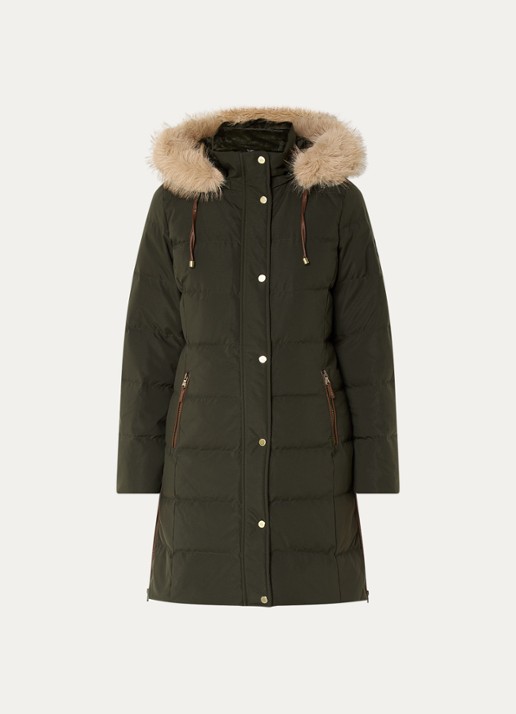 Ralph Lauren Donsjas met capuchon en imitatiebont - voorkant 3 bronsgroen