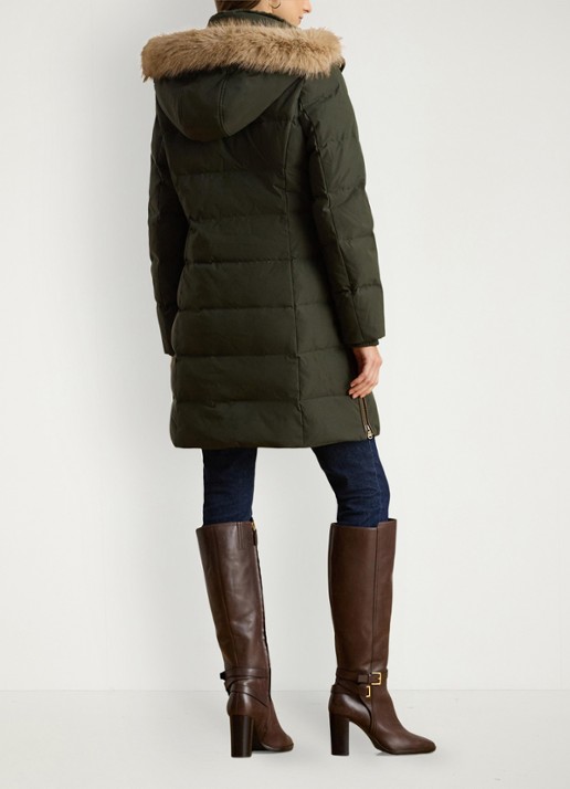 Ralph Lauren Donsjas met capuchon en imitatiebont - achterkant donkergroen
