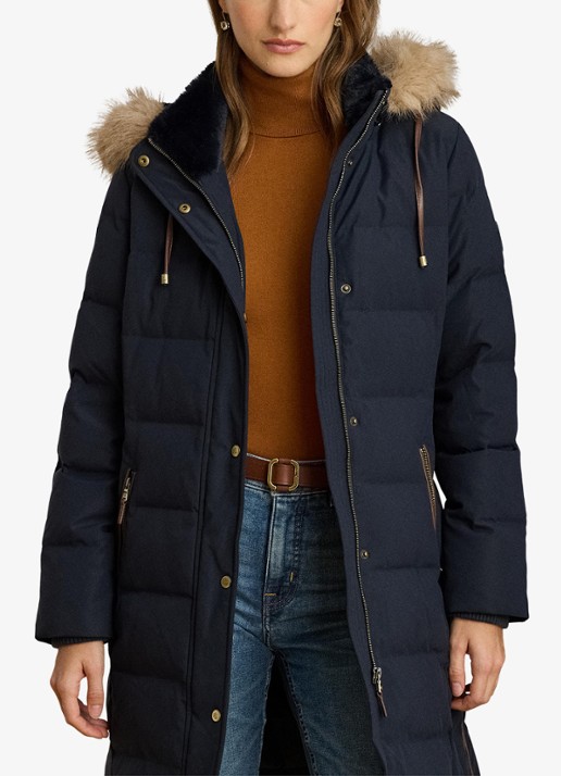 Ralph Lauren Donsjas met capuchon en imitatiebont - detail 3 blauw