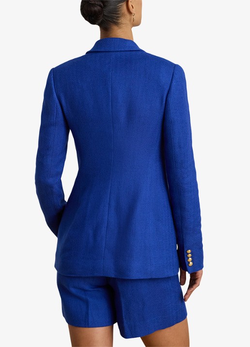 Ralph Lauren Double-breasted blazer in linnenblend - achterkant 3 kobaltblauw