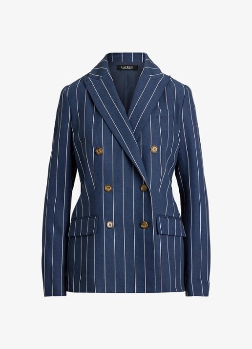 Ralph Lauren Double-breasted blazer met klepzakken en streepprint - voorkant blauw