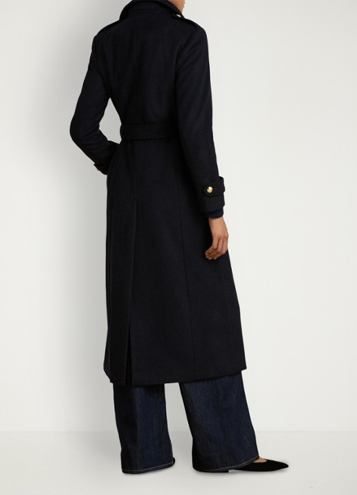 Ralph Lauren Double-breasted mantel in kasjmierblend met strikceintuur - achterkant regal navy / blauw