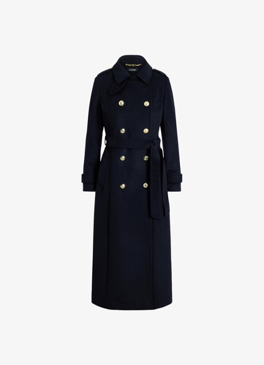 Ralph Lauren Double-breasted mantel in kasjmierblend met strikceintuur - voorkant 2 regal navy / blauw