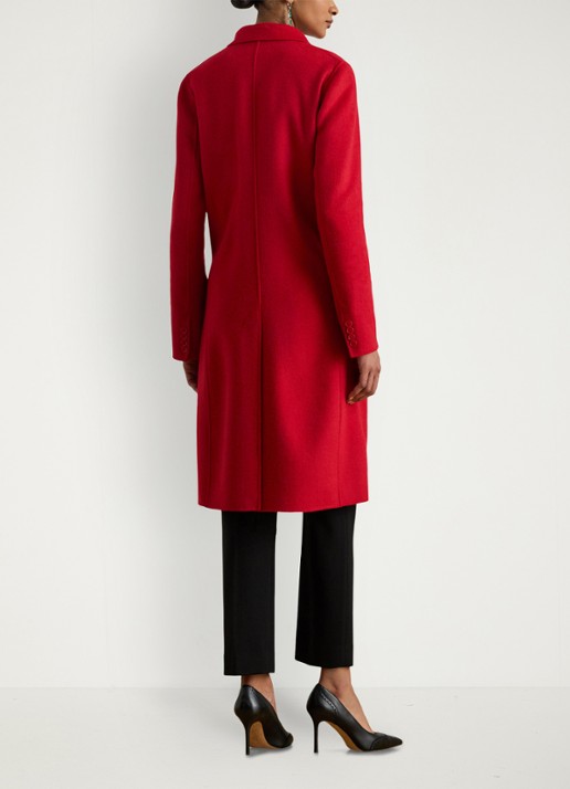 Ralph Lauren Double-breasted mantel in wolblend met klepzakken - achterkant ralph red / rood