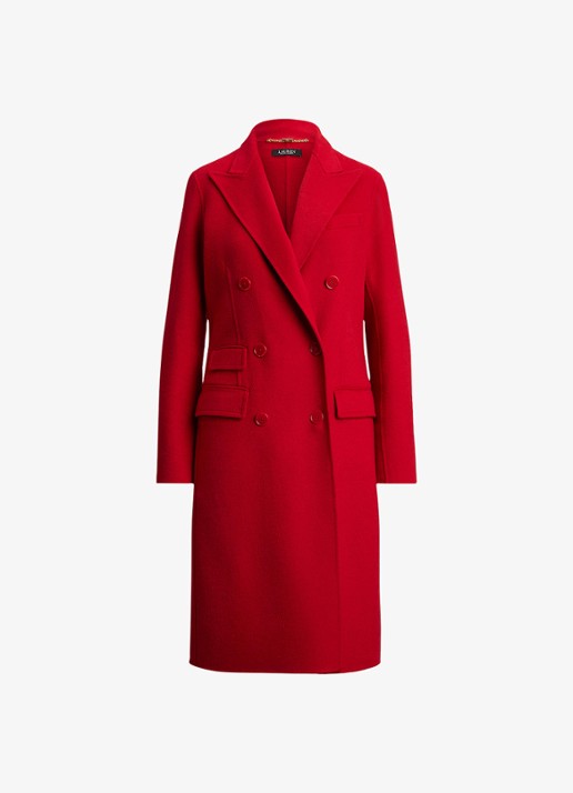 Ralph Lauren Double-breasted mantel in wolblend met klepzakken - voorkant 2 ralph red / rood