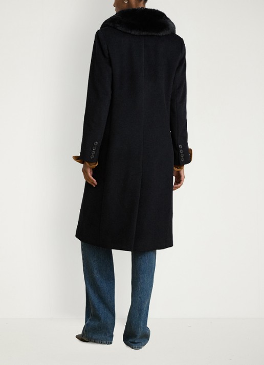 Ralph Lauren Double-breasted mantel met imitatiebont - achterkant 3 zwart
