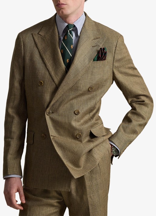 Ralph Lauren Double-breasted slim fit colbert met ruitdessin - voorkant 4 sage multi / groen