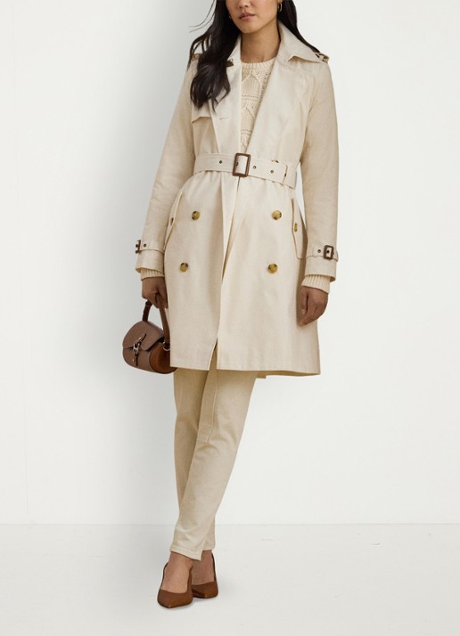 Ralph Lauren Double-breasted trenchcoat met ceintuur - voorkant 3 mascarpone cream-2why / beige
