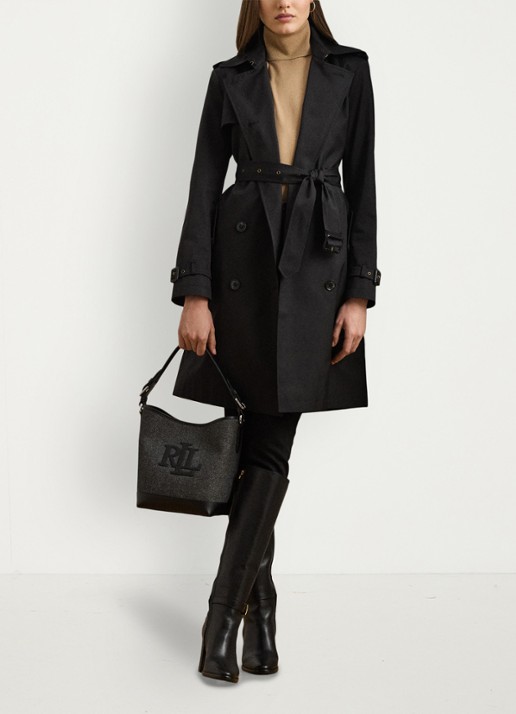 Ralph Lauren Double-breasted trenchcoat met ceintuur - voorkant 3 black-2wah / zwart