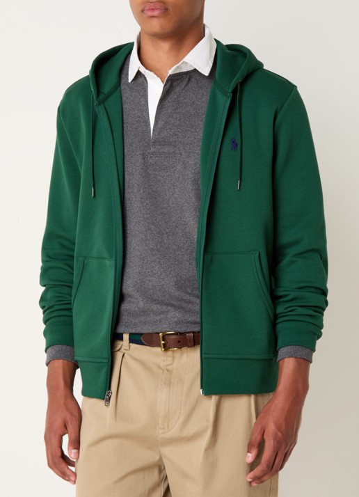 Ralph Lauren Double-knit hoodie met volledige rits - detail 3 vintage pine / donkergroen