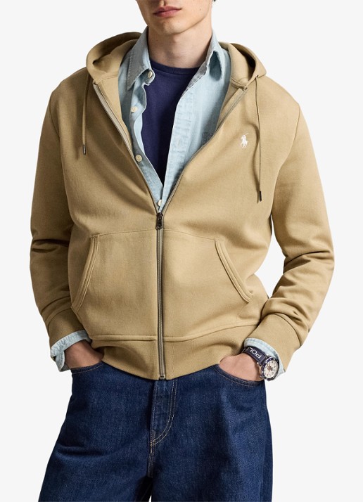 Ralph Lauren Double-knit hoodie met volledige rits - voorkant 4 surrey tan