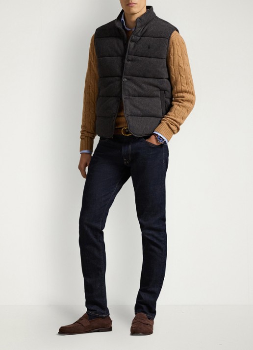 Ralph Lauren Estate-rib bodywarmer met visgraatprint - voorkant 3 donkergrijs