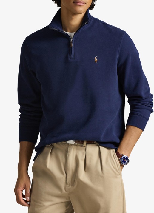 Ralph Lauren Estate-rib trui met kwartrits - detail 3 cruise navy / donkerblauw