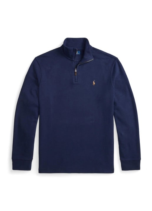Ralph Lauren Estate-rib trui met kwartrits - voorkant cruise navy / donkerblauw