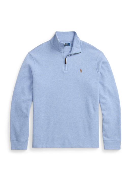 Ralph Lauren Estate-rib trui met kwartrits - voorkant isle heather / lichtblauw