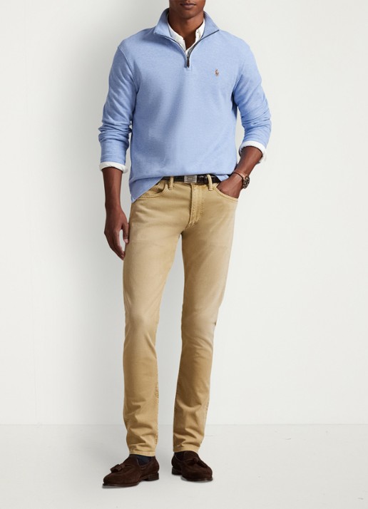 Ralph Lauren Estate-rib trui met kwartrits - voorkant 2 isle heather / lichtblauw