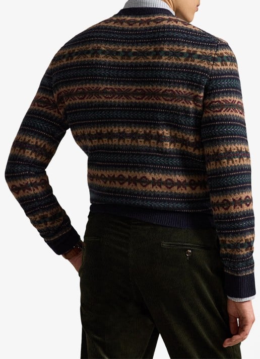 Ralph Lauren Fair Isle grofgebreide trui van wol met ingebreid patroon - achterkant 5 navy combo / donkerblauw