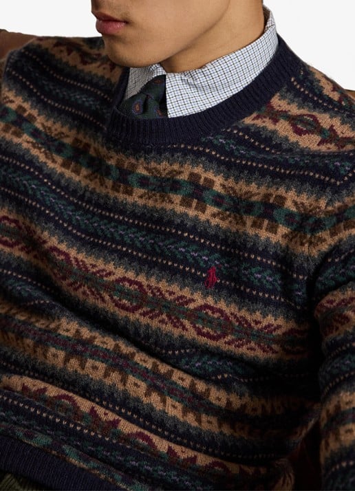 Ralph Lauren Fair Isle grofgebreide trui van wol met ingebreid patroon - detail 4 navy combo / donkerblauw