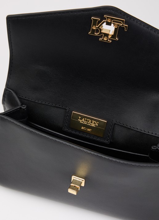 Ralph Lauren Farrah schoudertas van leer met afneembare schouderriem - detail zwart