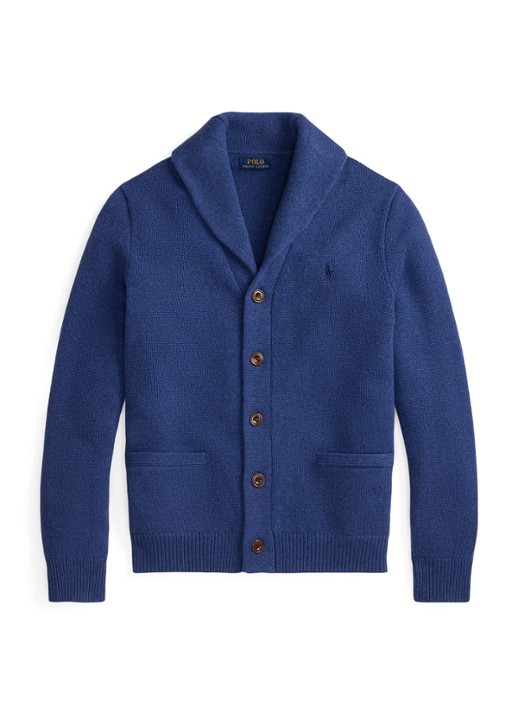 Ralph Lauren Fijngebreid vest in kasjmierblend met steekzakken - voorkant rustic navy / donkerblauw