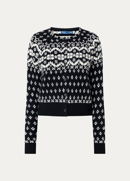 Ralph Lauren Fijngebreid vest in wolblend met ingebreid print - voorkant zwart