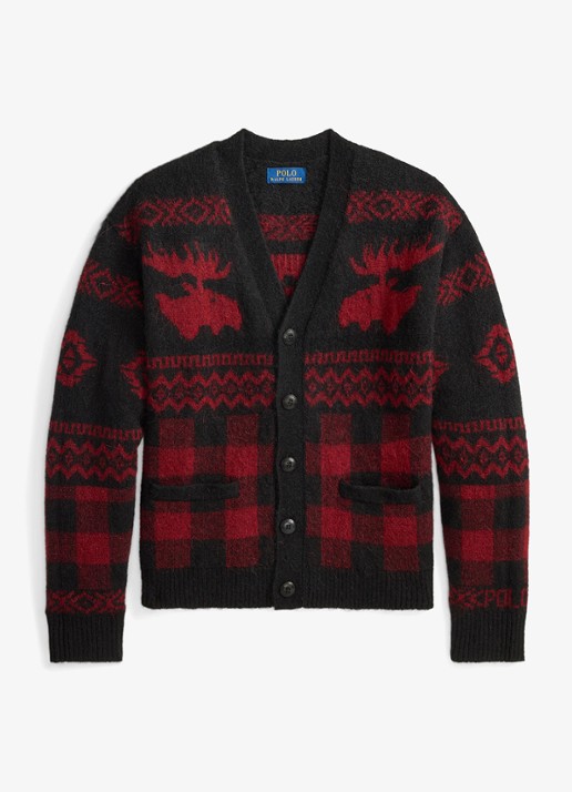 Ralph Lauren Fijngebreid vest met ingebreid patroon - voorkant 5 black red combo / rood