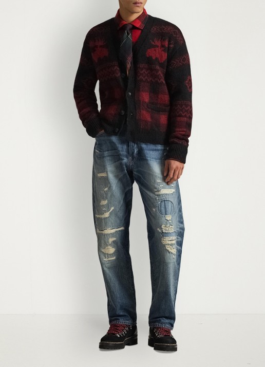 Ralph Lauren Fijngebreid vest met ingebreid patroon - voorkant 6 black red combo / rood