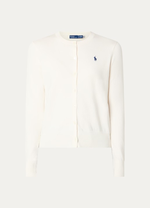 Ralph Lauren Fijngebreid vest met logoborduring - voorkant 2 gebroken wit