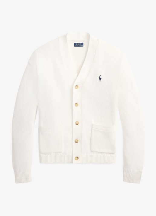 Ralph Lauren Fijngebreid vest met logoborduring - voorkant 4 deckwash white / wit