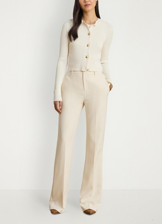 Ralph Lauren Fijngebreid vest met ribstructuur - voorkant 5 creme
