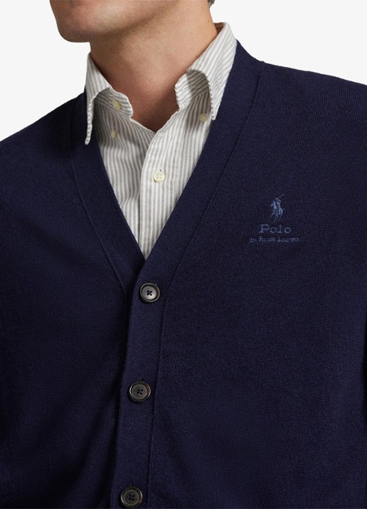 Ralph Lauren FIjngebreid vest van wol met logoborduring - detail 4 hunter navy / donkerblauw