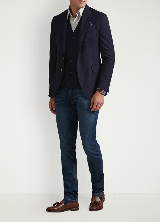 Ralph Lauren FIjngebreid vest van wol met logoborduring - voorkant 2 hunter navy / donkerblauw