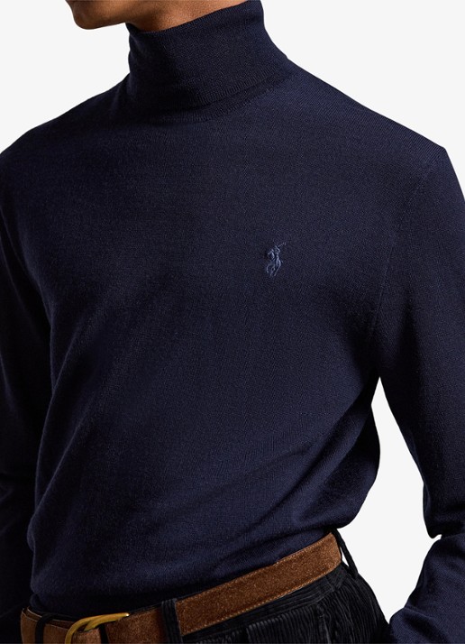 Ralph Lauren Fijngebreide coltrui van wol met logoborduring - detail 5 hunter navy / donkerblauw
