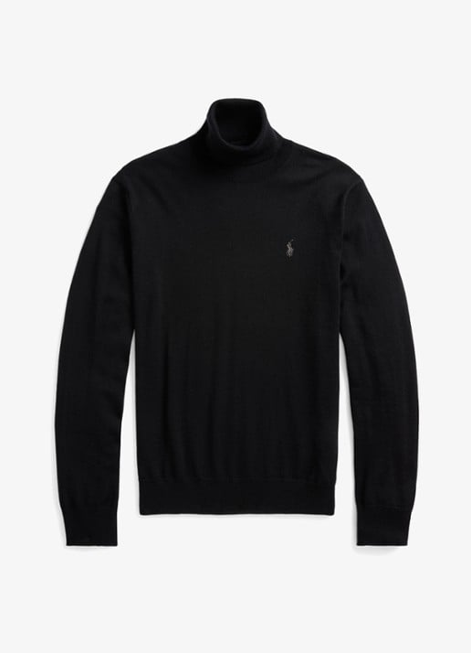 Ralph Lauren Fijngebreide coltrui van wol met logoborduring - voorkant 4 polo black / zwart