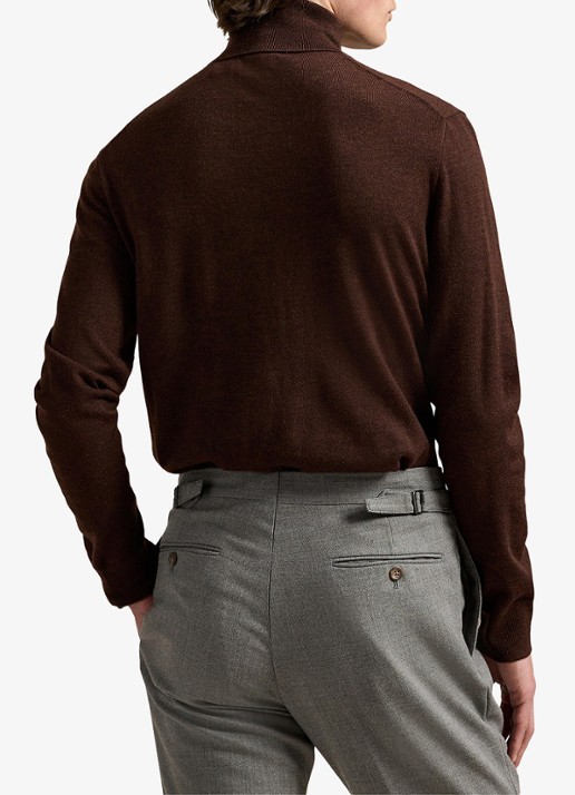 Ralph Lauren Fijngebreide coltrui van wol met logoborduring - achterkant 5 burnt brown melange / bruin