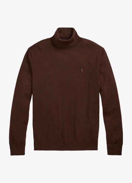 Ralph Lauren Fijngebreide coltrui van wol met logoborduring - voorkant 3 burnt brown melange / bruin