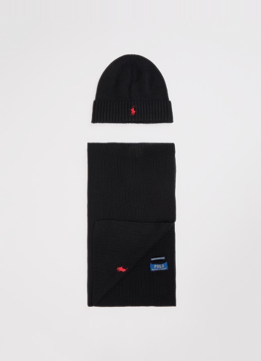 Ralph Lauren Fijngebreide muts en sjaal van wol in giftbox - voorkant 3 beige