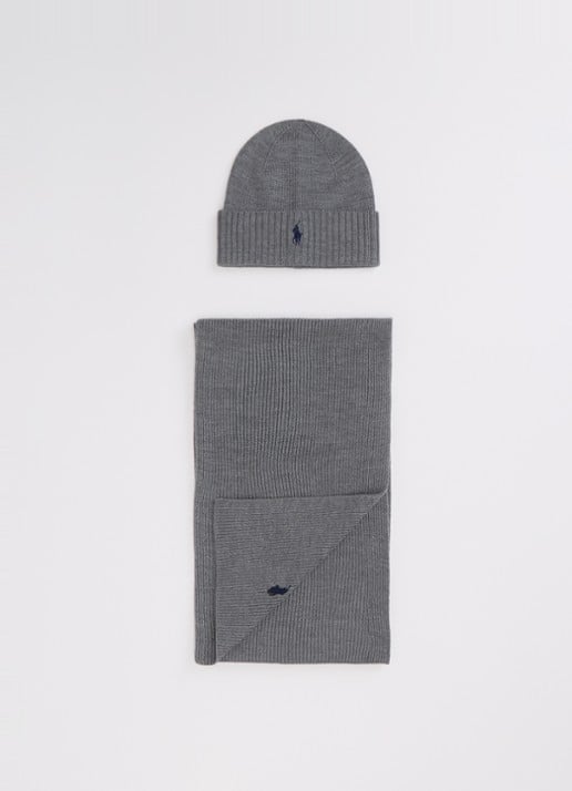 Ralph Lauren Fijngebreide muts en sjaal van wol in giftbox
