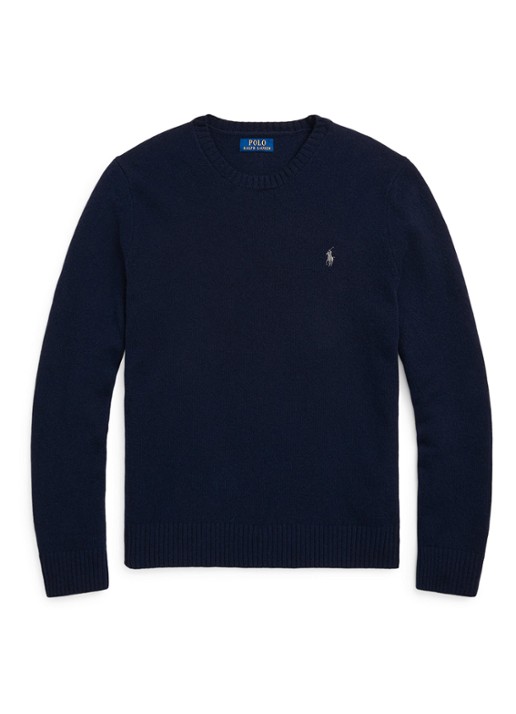 Ralph Lauren Fijngebreide pullover in kasjmierblend met logoborduring - voorkant 6 hunter navy / donkerblauw