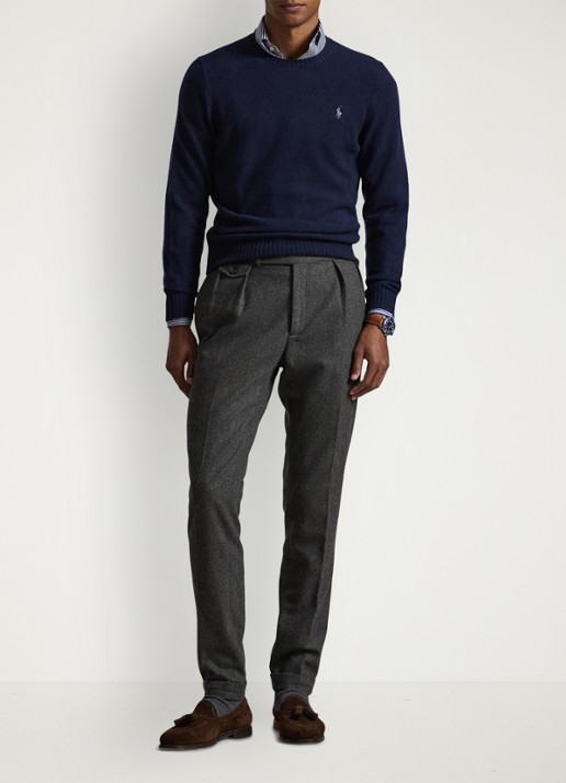 Ralph Lauren Fijngebreide pullover in kasjmierblend met logoborduring - voorkant 7 hunter navy / donkerblauw