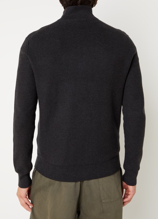 Ralph Lauren Fijngebreide pullover met halve rits en logoborduring - achterkant 2 dark granite hthr / donkergrijs