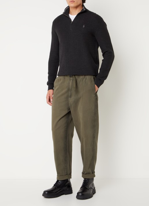 Ralph Lauren Fijngebreide pullover met halve rits en logoborduring - voorkant 4 dark granite hthr / donkergrijs