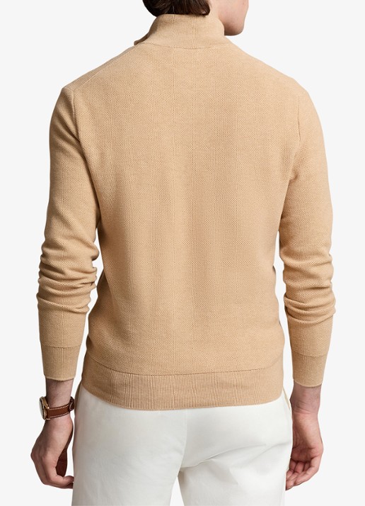 Ralph Lauren Fijngebreide pullover met halve rits en logoborduring - achterkant 3 camel melange / beige