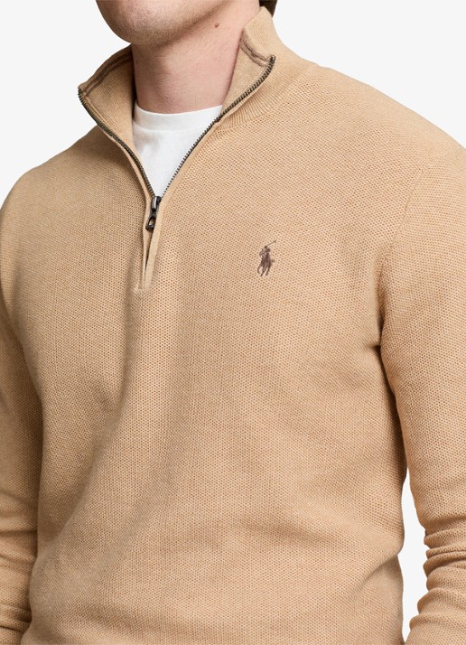 Ralph Lauren Fijngebreide pullover met halve rits en logoborduring - detail 2 camel melange / beige