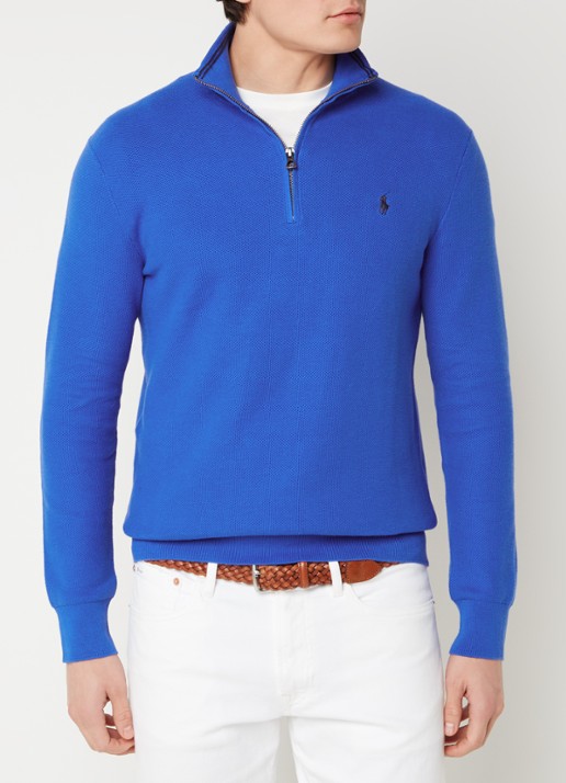 Ralph Lauren Fijngebreide pullover met halve rits en logoborduring - detail 4 heritage blue / kobaltblauw