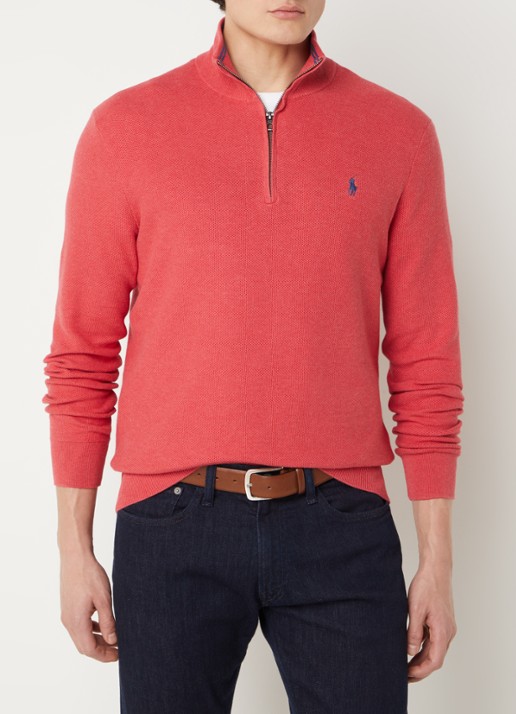Ralph Lauren Fijngebreide pullover met halve rits en logoborduring - detail 4 nantucket red heather / rood