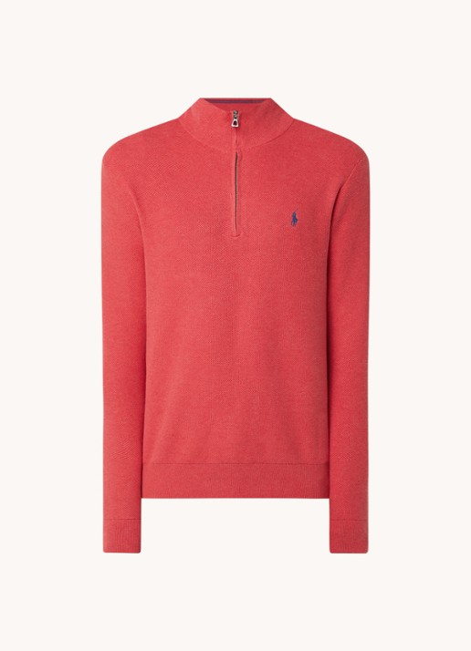 Ralph Lauren Fijngebreide pullover met halve rits en logoborduring - voorkant 2 nantucket red heather / rood